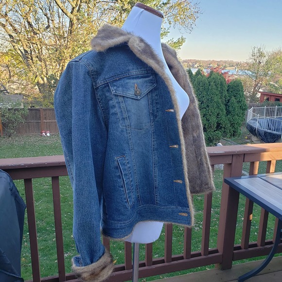 MARVIN RICHARDS COZY Jacket Jeans Faux Fur Denim Womens M - Picture 9 of 12